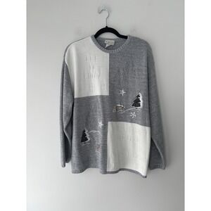 Vintage Company Collection Winter Wonderland Patchwork Knit Sweater‎ Size Large
